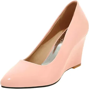 Uniquelly Womens Wedge Patent Leather Pumps High Heel Pointed Toe Slip On Fashion Uniform Dress Shoes
