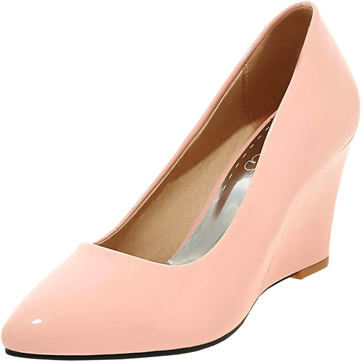 Uniquelly Womens Wedge Patent Leather Pumps High Heel Pointed Toe Slip On Fashion Uniform Dress Shoes