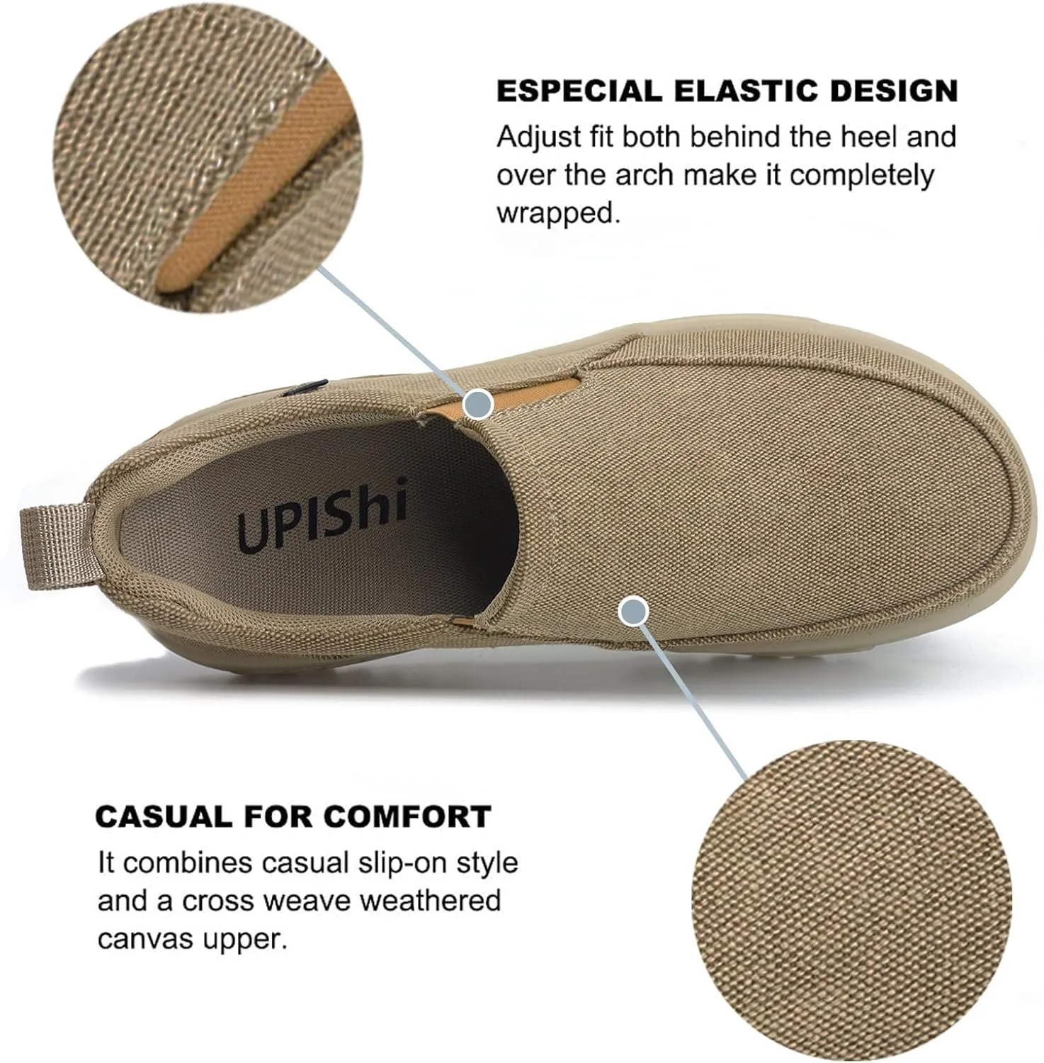 UPIShi Men's Slip On Arch Support Loafers Casual Orthopedic Plantar Fasciitis Relief Non Slip Canvas Comfortable Walking Shoes