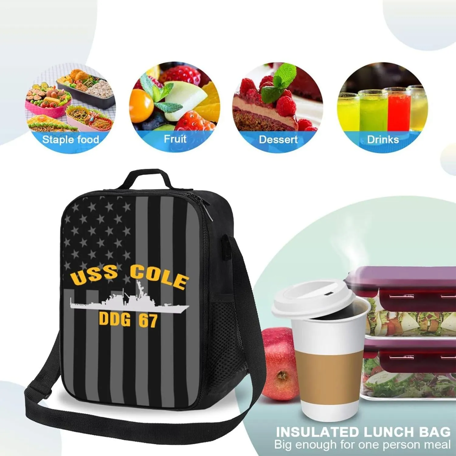 Uss Cole Ddg 67lunch Bag Ladies/Men Office Work Lunch Box Leak Proof Refrigerated Portable Lunch Bag