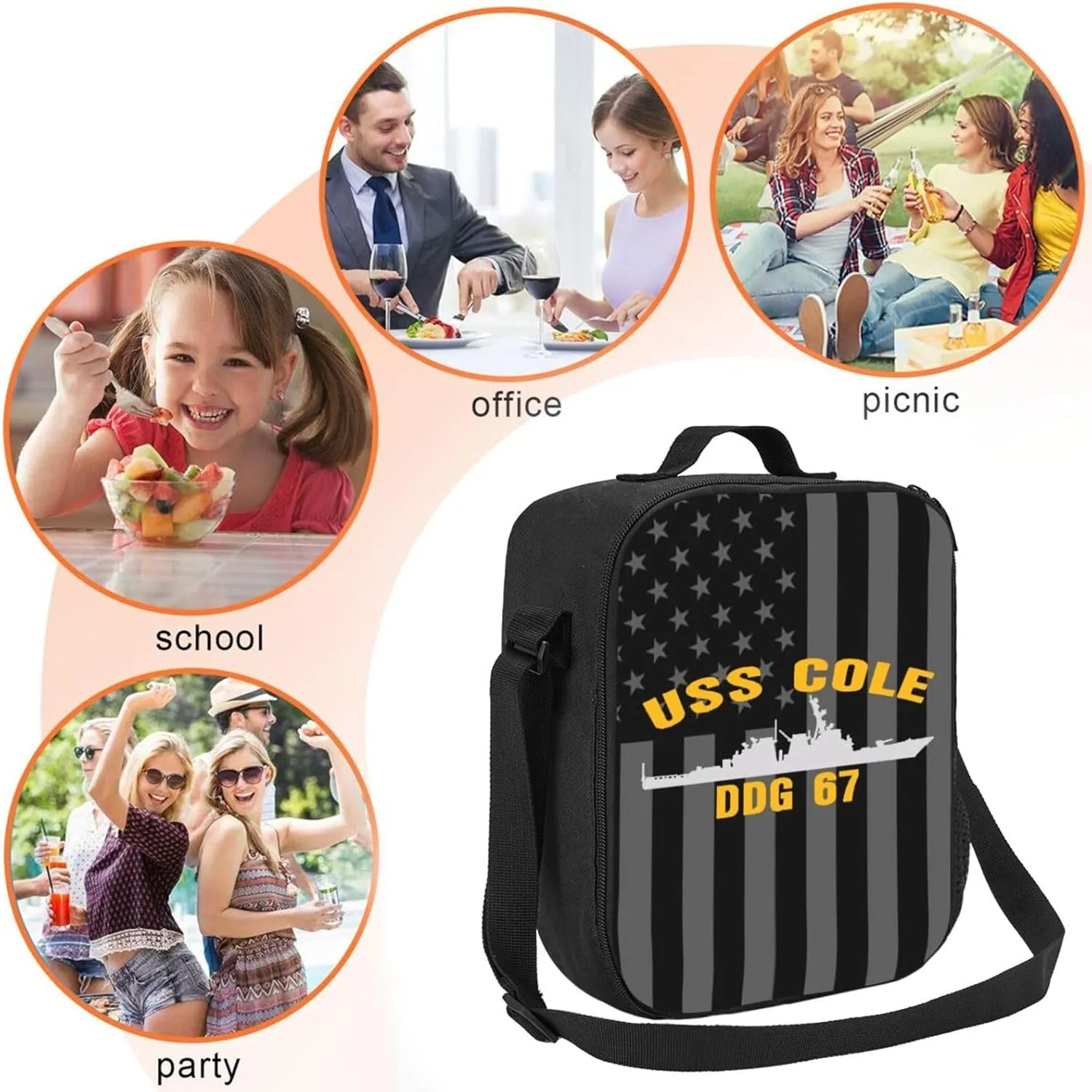 Uss Cole Ddg 67lunch Bag Ladies/Men Office Work Lunch Box Leak Proof Refrigerated Portable Lunch Bag