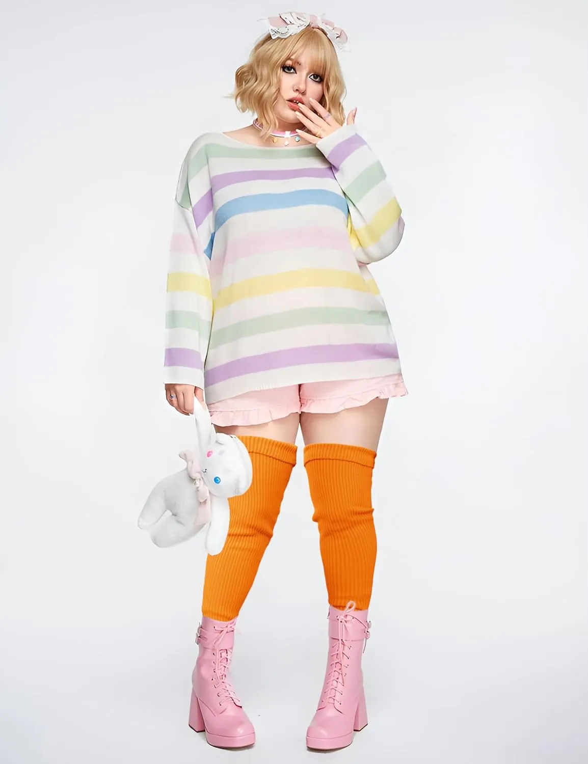 v28 Plus Size Knit Leg Warmer Women Thick Thigh High Boot Extra Long Large Socks