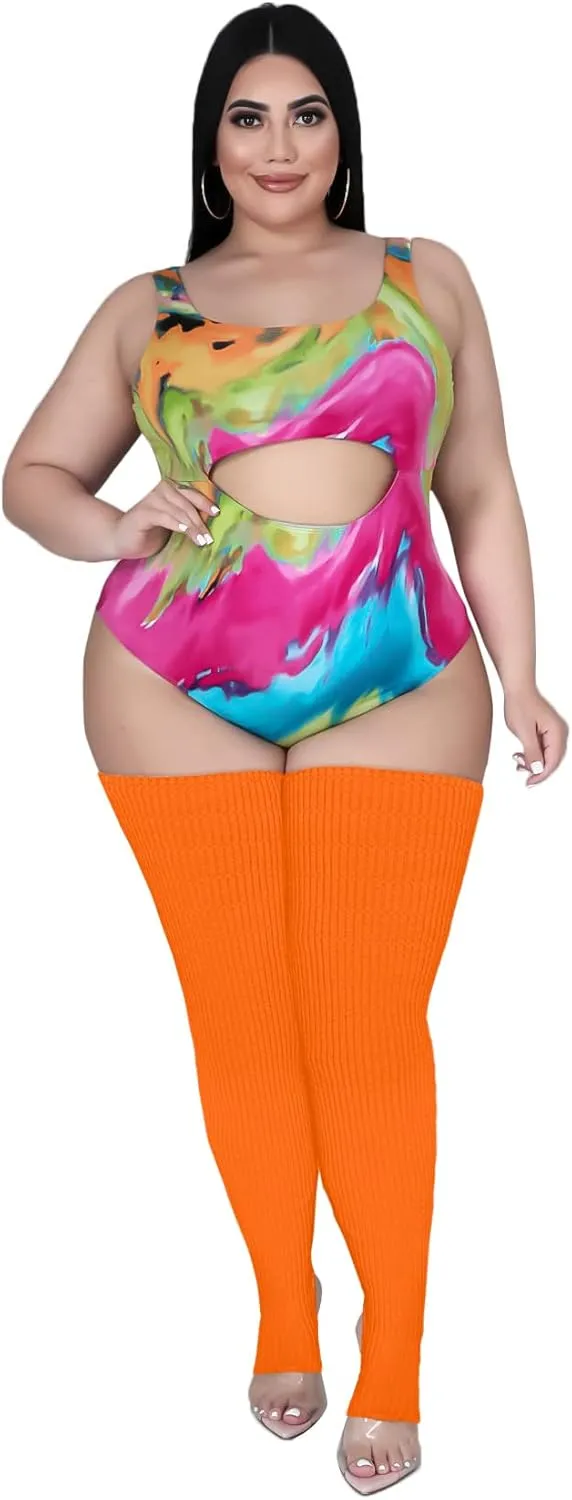 v28 Plus Size Knit Leg Warmer Women Thick Thigh High Boot Extra Long Large Socks