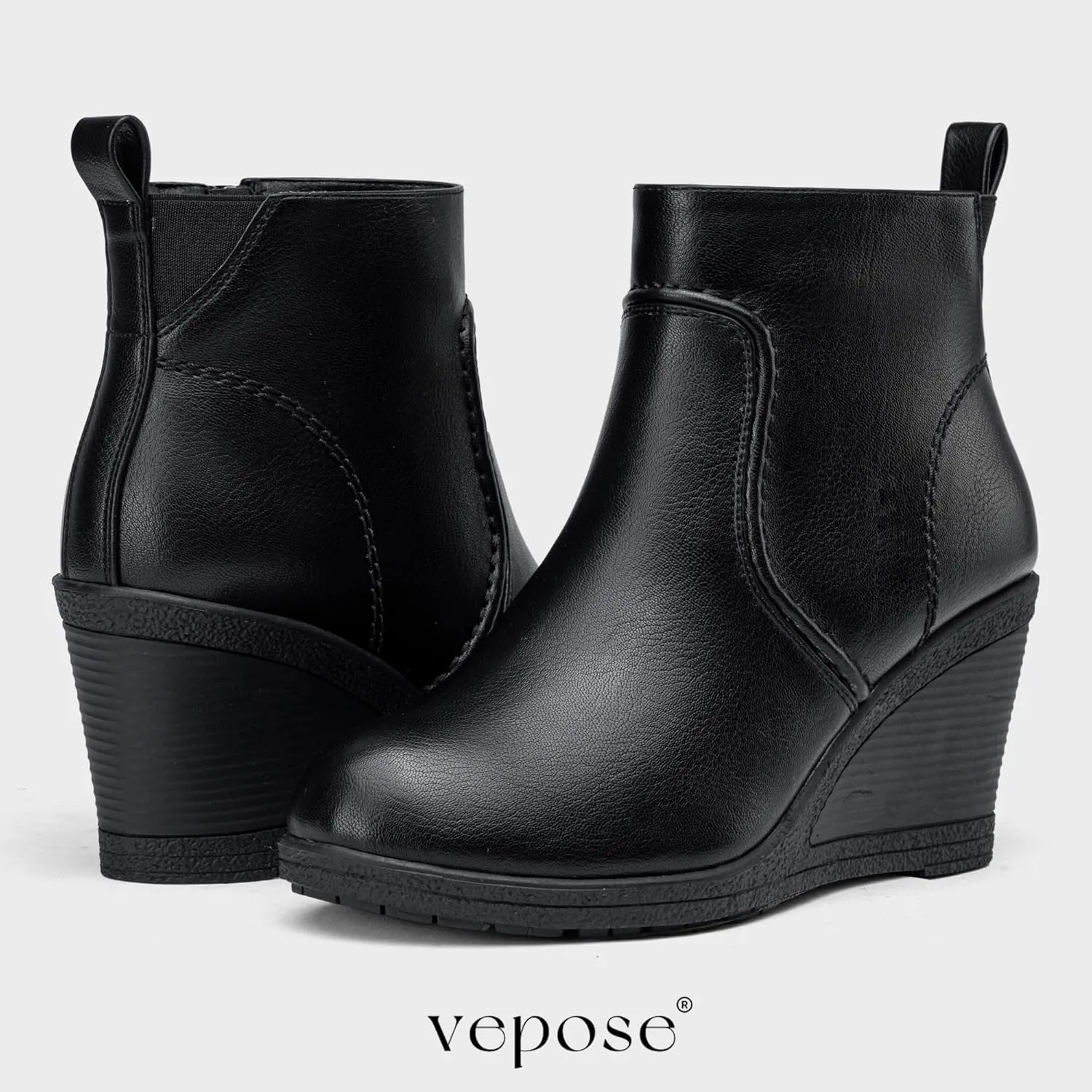 Vepose Women's 9679 Low Wedge Boots, Comfortable Ankle Booties with Inside Zipper