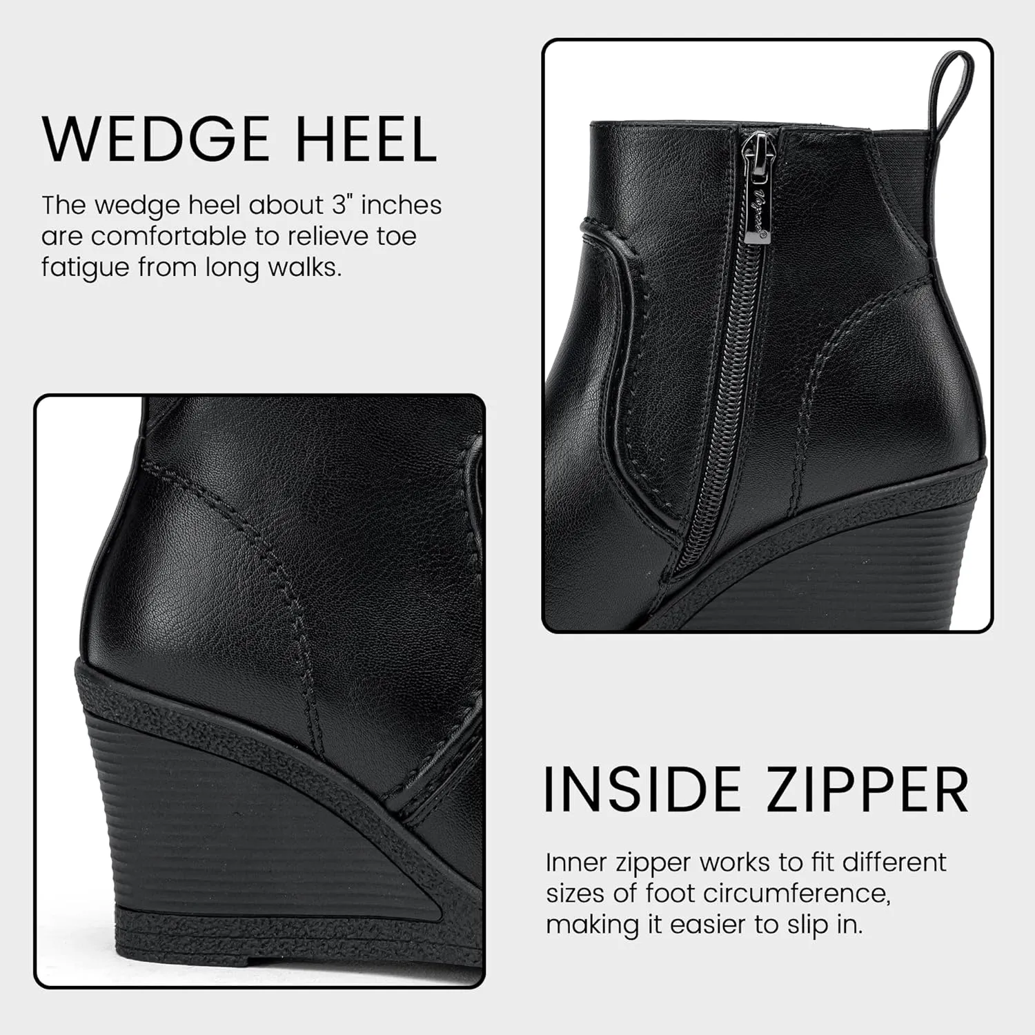 Vepose Women's 9679 Low Wedge Boots, Comfortable Ankle Booties with Inside Zipper