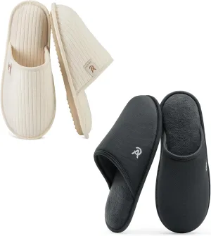 VeraCosy Couple’s Set of 2 Pairs - Women's Terry Cloth Scuff Slippers (Siize9-10, White) - Men's Knit Scuff Slippers (Size11-12, Gray)