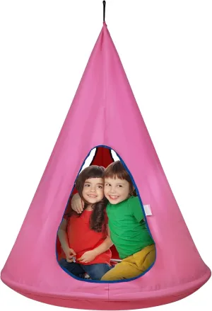 VEVOR Kids Nest Swing Chair, Hanging Hammock Chair with Adjustable Rope - 2 Windows & 1 Entrance & 2 Pockets - 250lbs Tree Tent Sensor Swing for Kids Indoor Outdoor Use (39" D x 52" H), Pink
