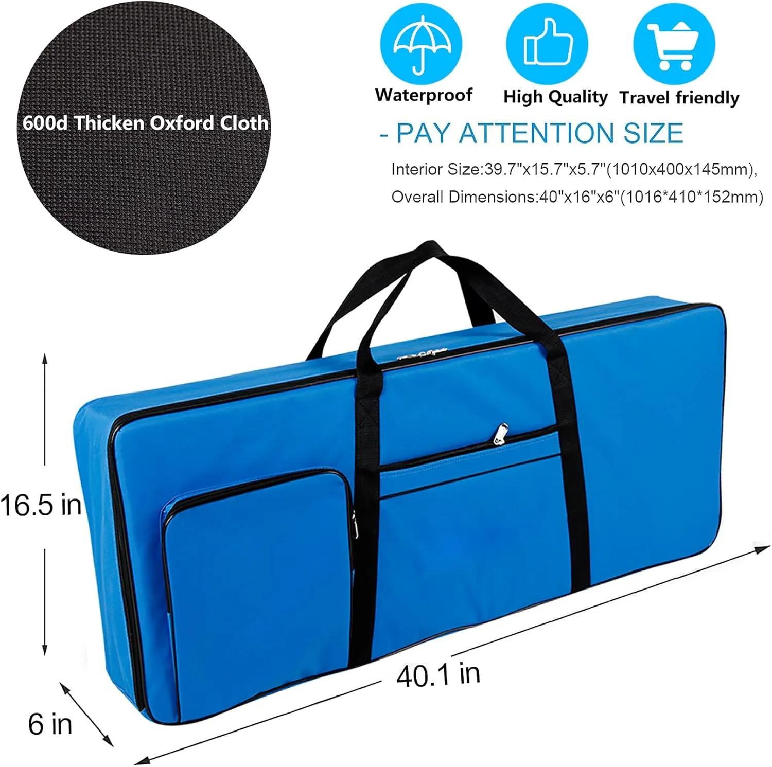 Vilihkc 61 Key Keyboard Gig Bag Case,Portable Durable Keyboard Piano Waterproof 600D Oxford Cloth with 10mm Cotton Padded Case Gig Bag 40"x16"x6"