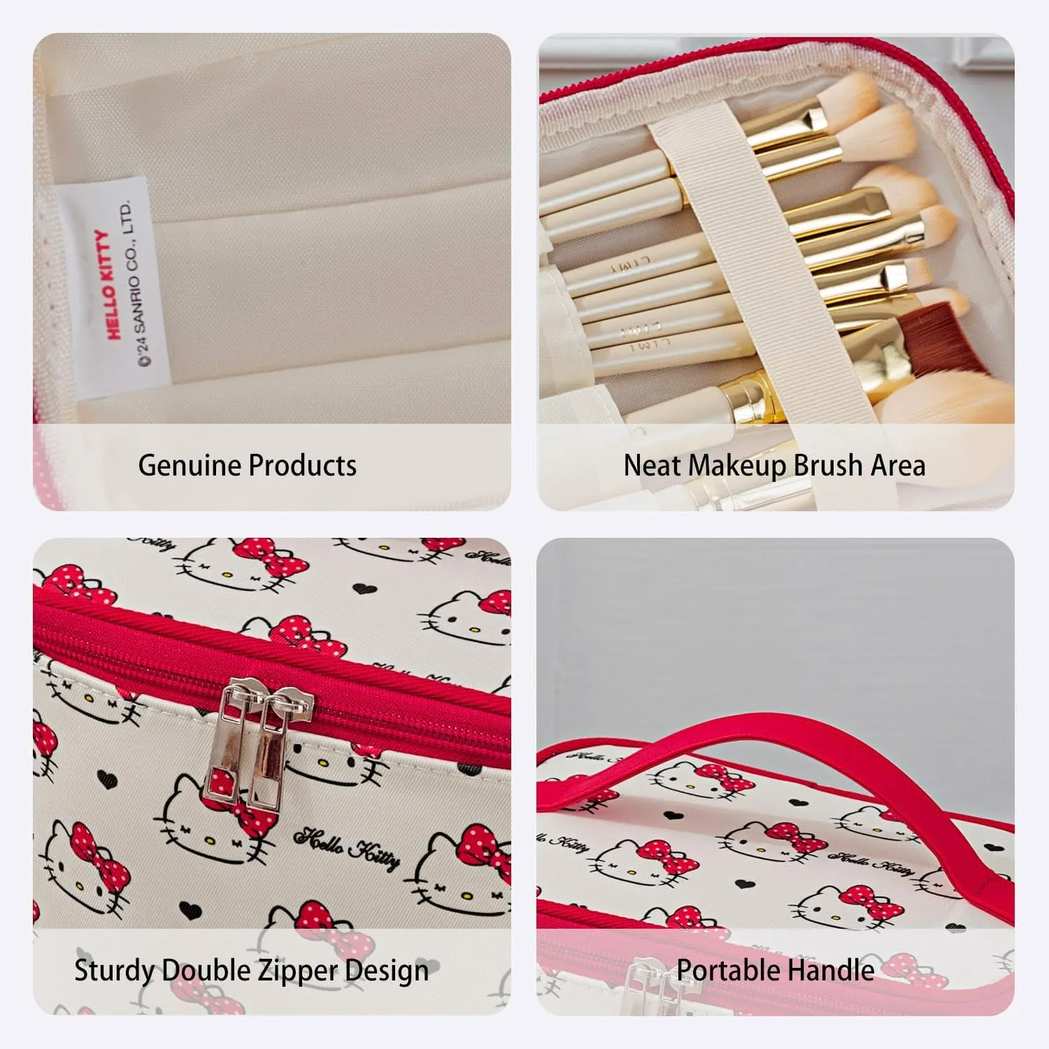 Vimanllie Cosmetic Bag Large Travel Makeup Bag with Makeup Brush Storage for Women-Durable Oxford CanvasToiletry Bag for Home & Skincare Essentials Storage,Sweet Cute Bag for girls