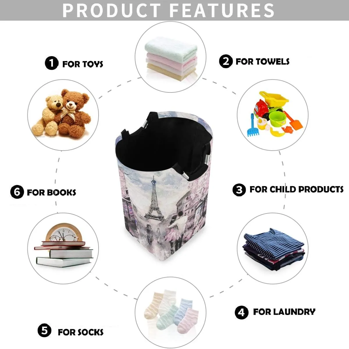 visesunny Oil Painting Paris Vintage Large Laundry Hamper with Handle Foldable Durable Clothes Hamper Laundry Bag Toy Bin for Bathroom, Bedroom, Dorm, Travel