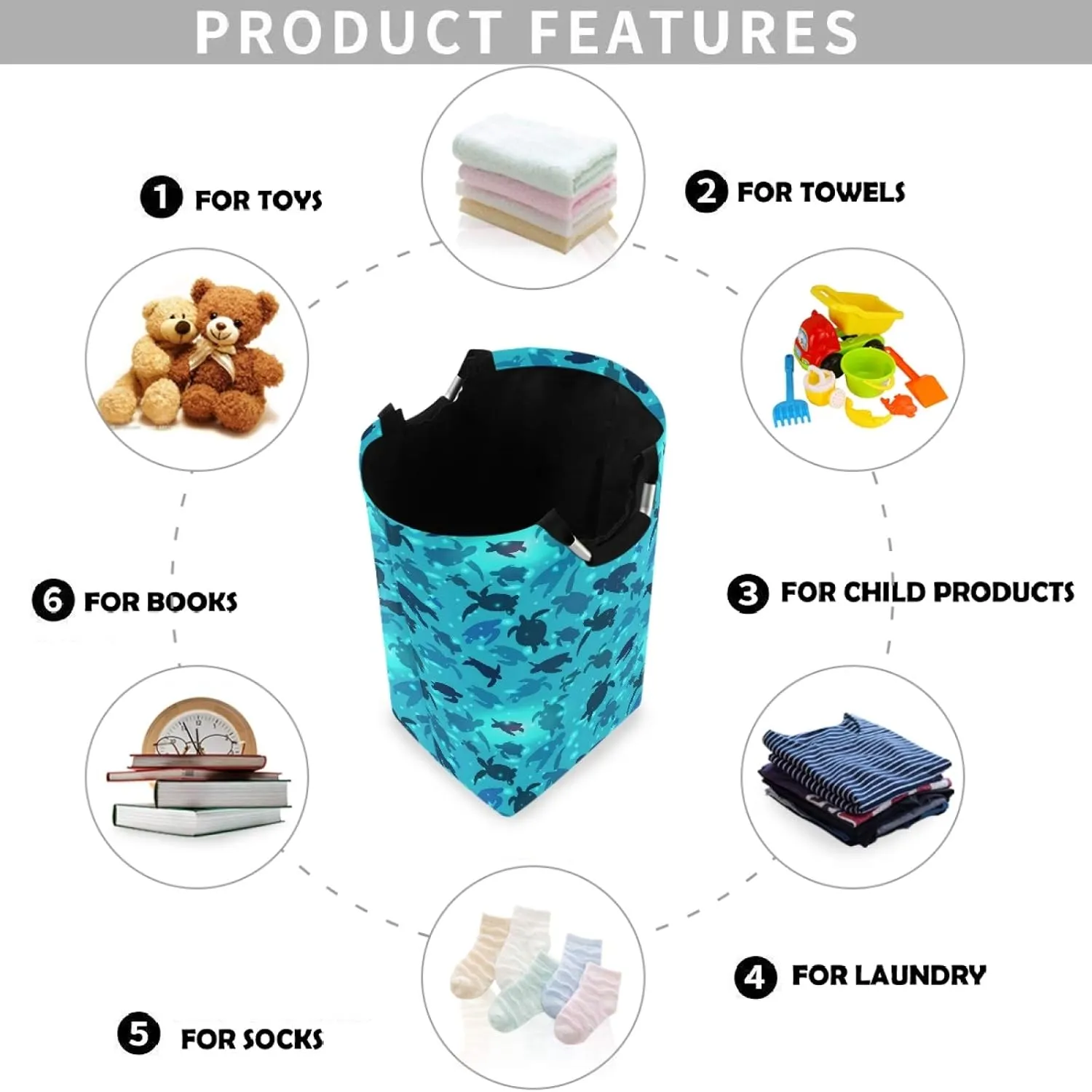 visesunny Turtle Swims in The Ocean Large Laundry Hamper with Handle Foldable Durable Clothes Hamper Laundry Bag Toy Bin for Bathroom, Bedroom, Dorm, Travel