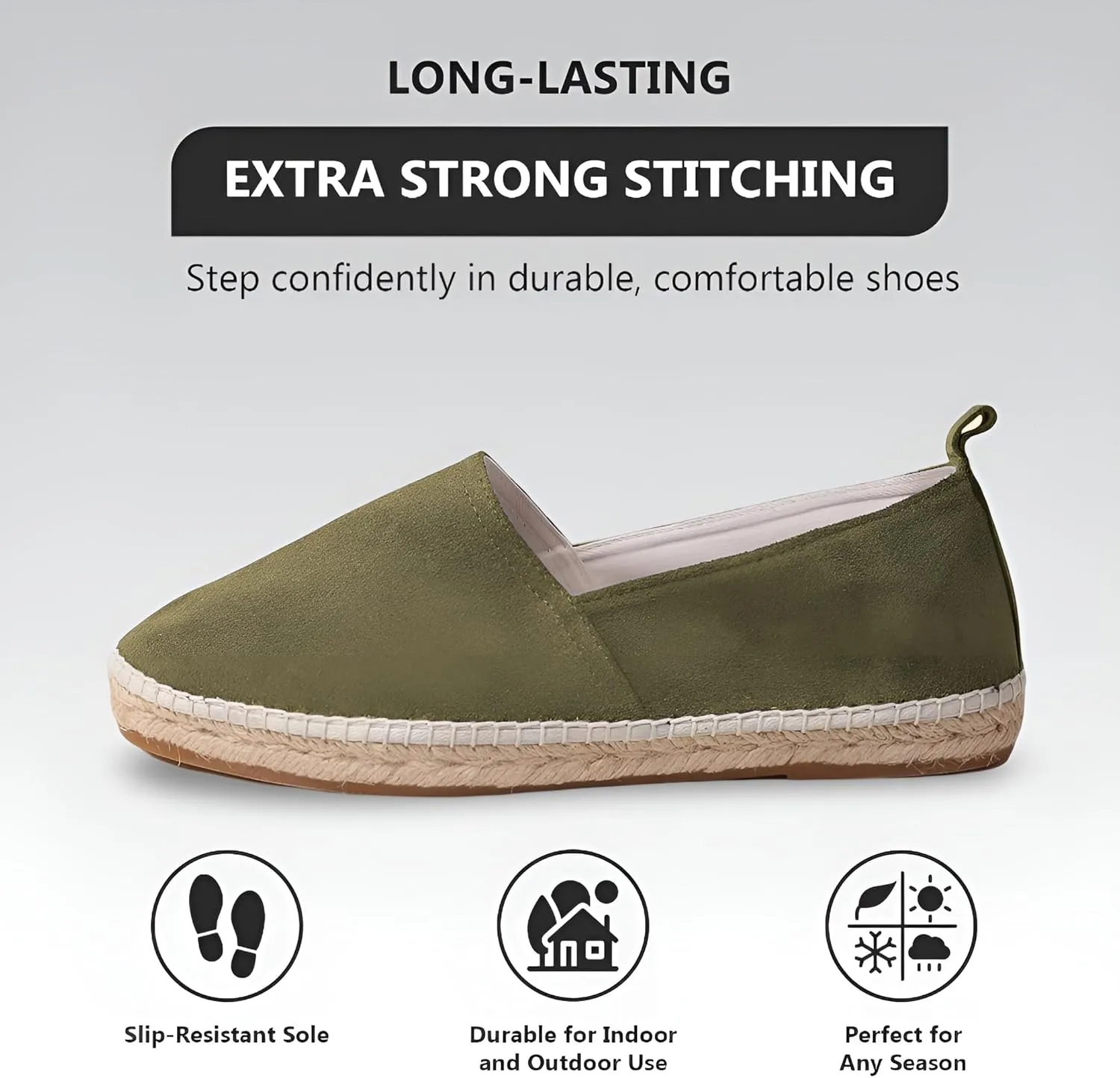 VOLIRIN & KAMMV Closed Toe Comfortable Suede Slip on Flat Espadrilles for Men