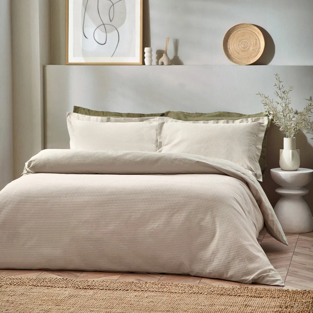 Waffle Textured 100% Cotton Duvet Cover Set Linen