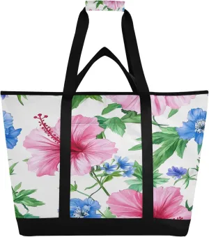 Watercolor Floral Reusable Insulated Cooler Bag with Ice Pack Compartment - Large 229L Waterproof Thermal Grocery Tote for Picnic Beach Camping Lunch Storage