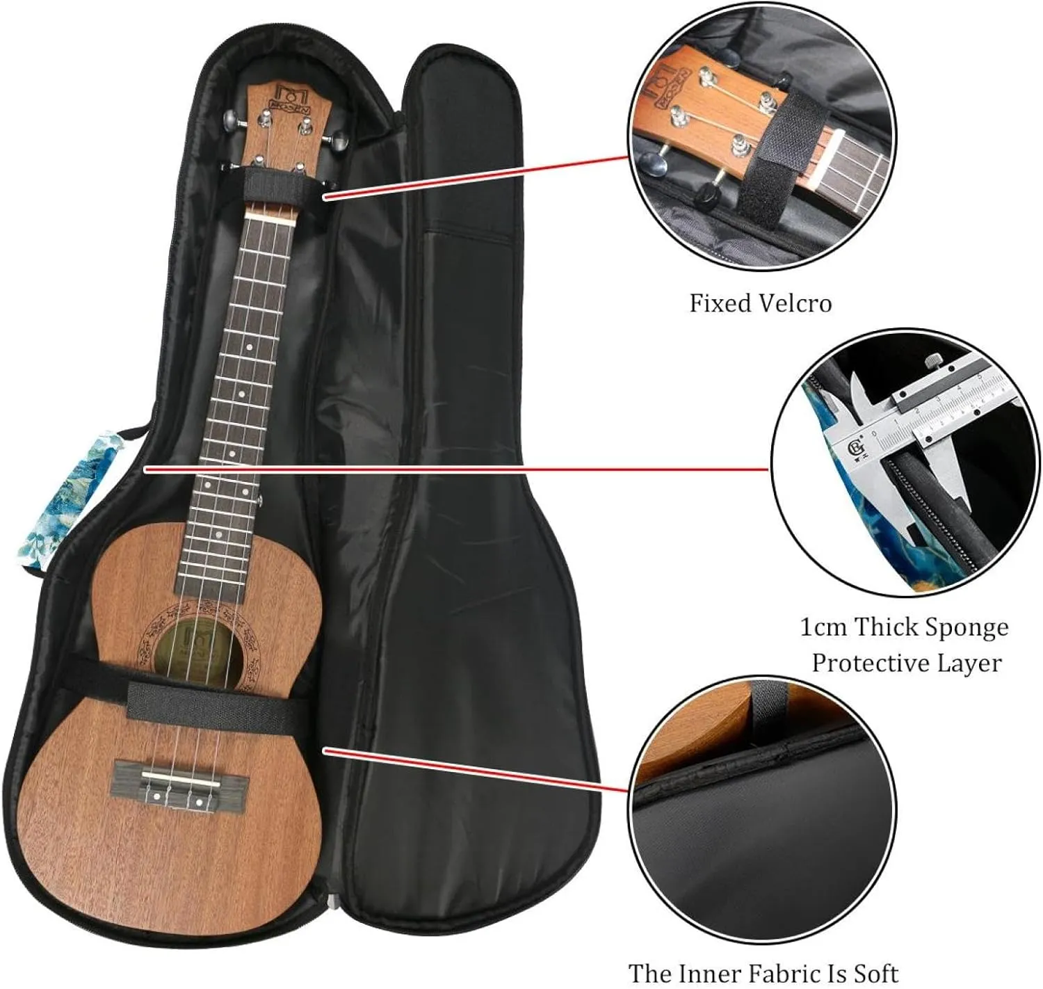 Watercolor Jellyfish Blue Algae with Leaves Bubbles and Starfish Ukulele Case, Padded Bag for 23 Inch Concert Ukulele, Waterproof & Durable