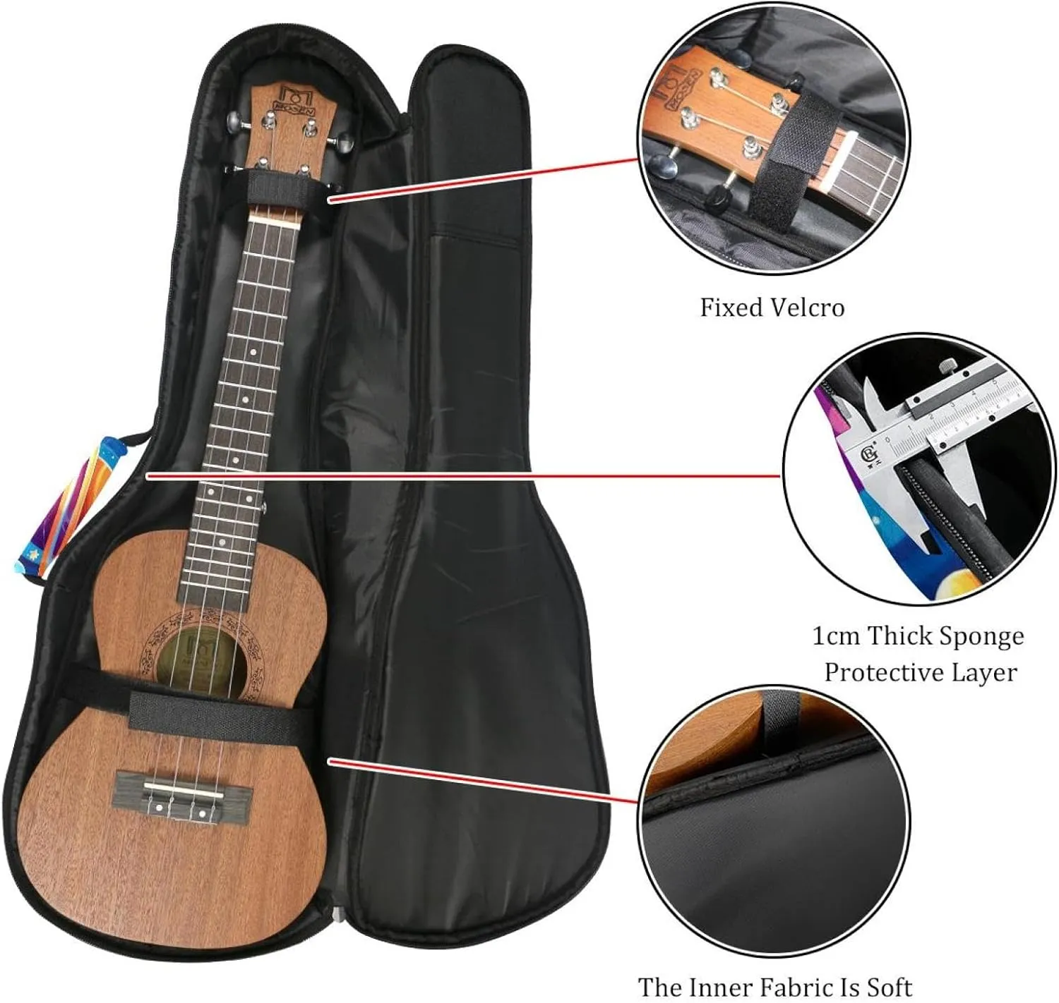 Waterproof Ukulele Case Bag, Durable 23" Ukulele Gig Bag with Storage and Handle - Cartoon Planets Solar System Space with Stars Pattern