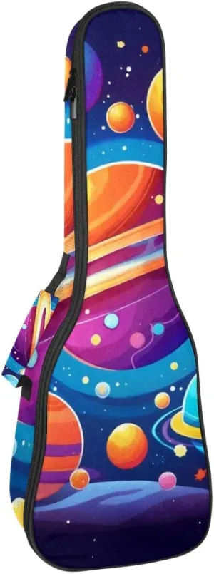 Waterproof Ukulele Case Bag, Durable 23" Ukulele Gig Bag with Storage and Handle - Cartoon Planets Solar System Space with Stars Pattern