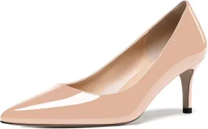 WAYDERNS Women's Pointed Toe Slip On Solid Patent Mid Heel Pumps Shoes 2.5 Inch