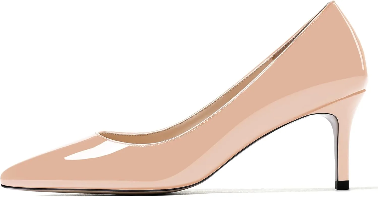 WAYDERNS Women's Pointed Toe Slip On Solid Patent Mid Heel Pumps Shoes 2.5 Inch