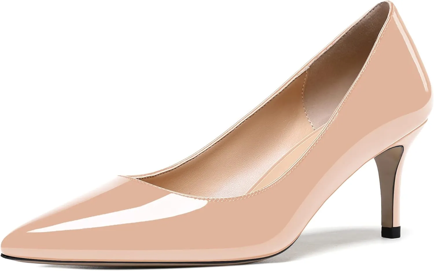 WAYDERNS Women's Pointed Toe Slip On Solid Patent Mid Heel Pumps Shoes 2.5 Inch