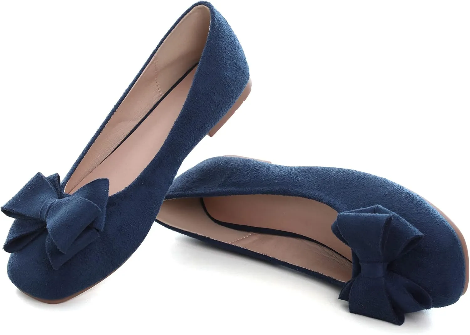 WENJIAZHIZHI Women's Square Toe Bowknot Ballet Flats Comfortable Slip-On Casual Loafers Walking Flat Dress Shoes