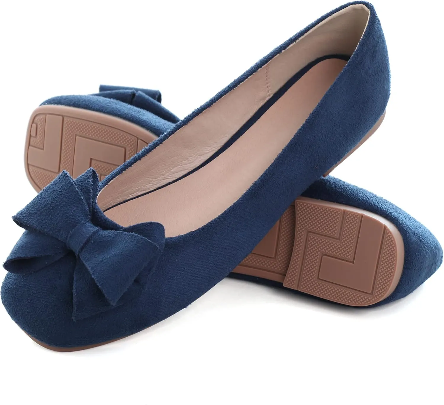 WENJIAZHIZHI Women's Square Toe Bowknot Ballet Flats Comfortable Slip-On Casual Loafers Walking Flat Dress Shoes