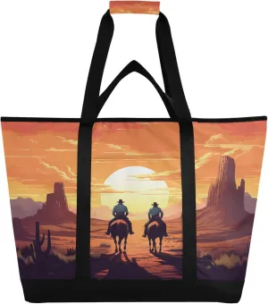 Western Cowboy Reusable Insulated Cooler Bag with Ice Pack Compartment - Large 47L Waterproof Thermal Grocery Tote for Picnic Beach Camping Lunch Storage