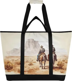 Western Cowboy Reusable Insulated Cooler Bag with Ice Pack Compartment - Large 47L Waterproof Thermal Grocery Tote for Picnic Beach Camping Lunch Storage