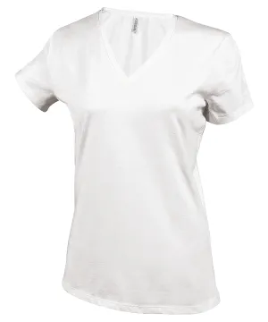 White - Ladies' short-sleeved V-neck T-shirt