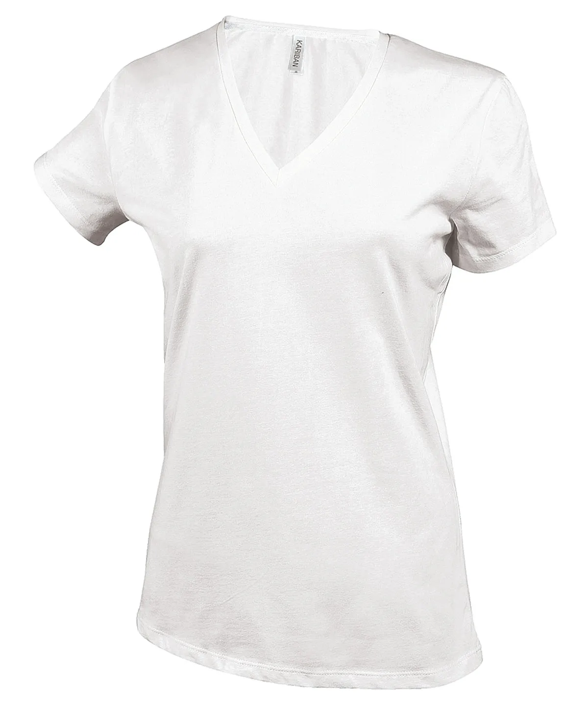 White - Ladies' short-sleeved V-neck T-shirt