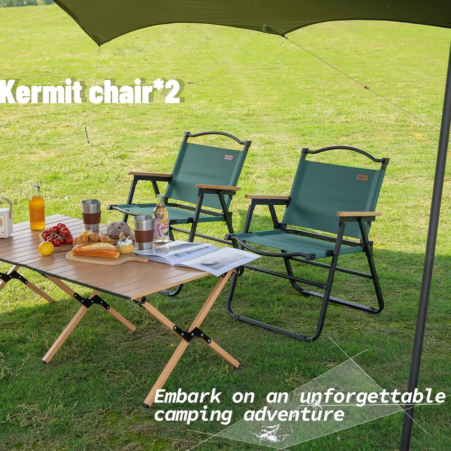 Whitsunday Camping Chairs Foldable Portable Chair Beach Chair Wood Armrest Metal Frame Travel Chair for Outdoor Camping Picnic Black 2Pcs