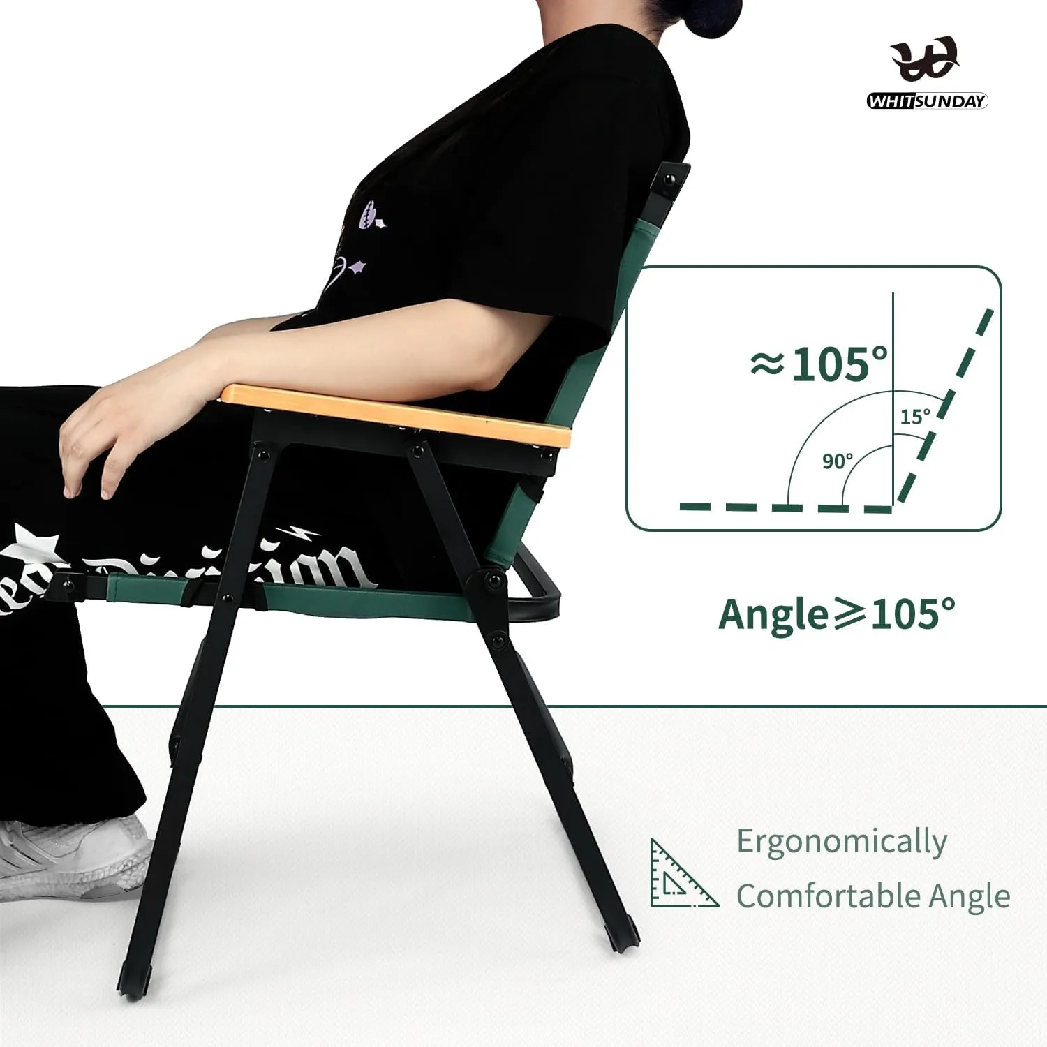 Whitsunday Camping Chairs Foldable Portable Chair Beach Chair Wood Armrest Metal Frame Travel Chair for Outdoor Camping Picnic Black 2Pcs