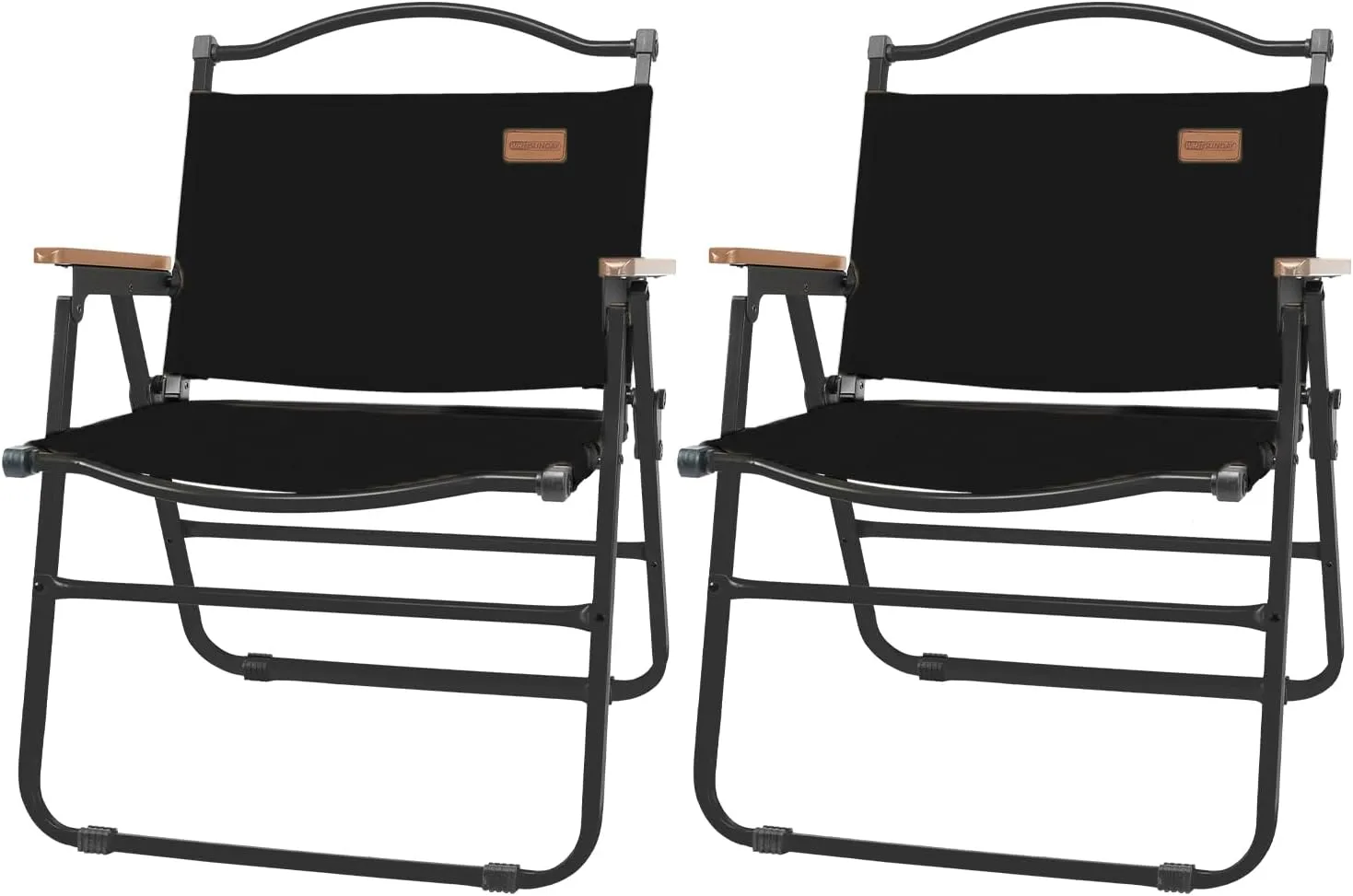Whitsunday Camping Chairs Foldable Portable Chair Beach Chair Wood Armrest Metal Frame Travel Chair for Outdoor Camping Picnic Black 2Pcs
