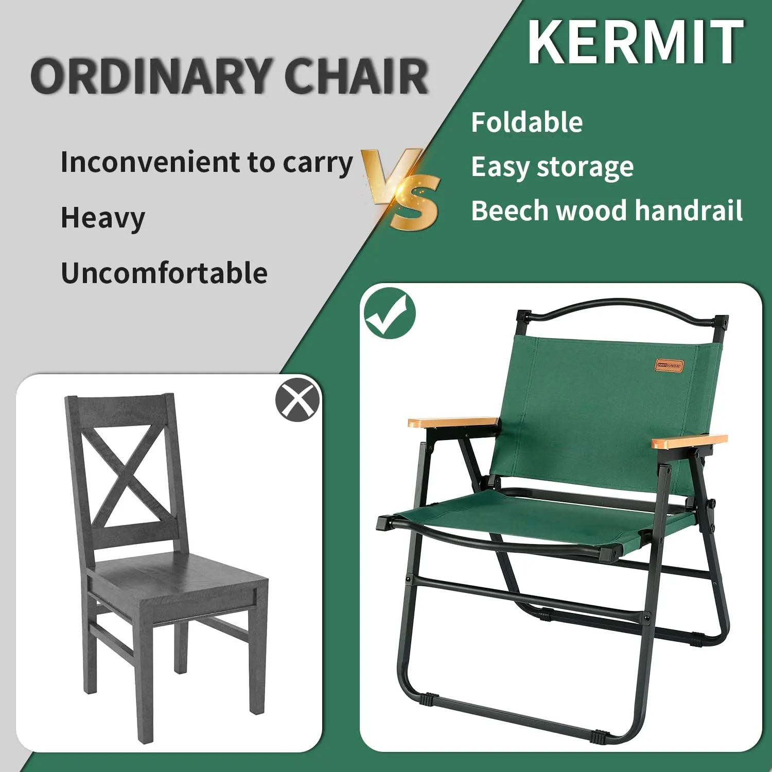 Whitsunday Camping Chairs Foldable Portable Chair Beach Chair Wood Armrest Metal Frame Travel Chair for Outdoor Camping Picnic Black 2Pcs