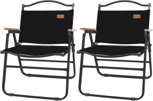 Whitsunday Camping Chairs Foldable Portable Chair Beach Chair Wood Armrest Metal Frame Travel Chair for Outdoor Camping Picnic Black 2Pcs