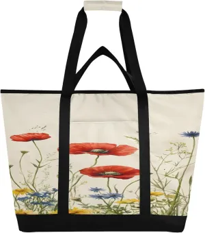 Wildflower Reusable Insulated Cooler Bag with Ice Pack Compartment - Large 257L Waterproof Thermal Grocery Tote for Picnic Beach Camping Lunch Storage