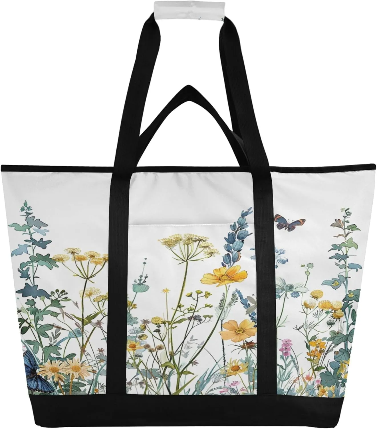 Wildflowers Reusable Insulated Cooler Bag with Ice Pack Compartment - Large 155L Waterproof Thermal Grocery Tote for Picnic Beach Camping Lunch Storage