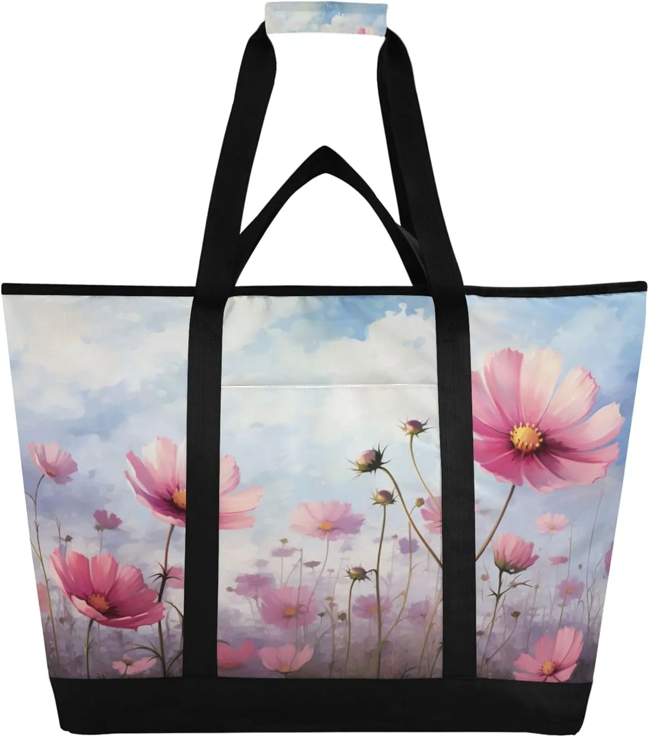 Wildflowers Reusable Insulated Cooler Bag with Ice Pack Compartment - Large 167L Waterproof Thermal Grocery Tote for Picnic Beach Camping Lunch Storage
