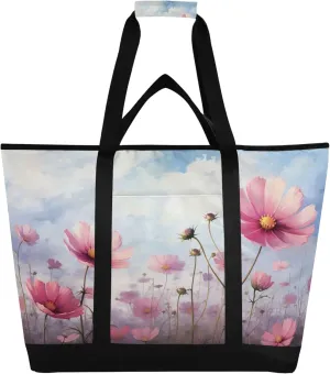 Wildflowers Reusable Insulated Cooler Bag with Ice Pack Compartment - Large 167L Waterproof Thermal Grocery Tote for Picnic Beach Camping Lunch Storage