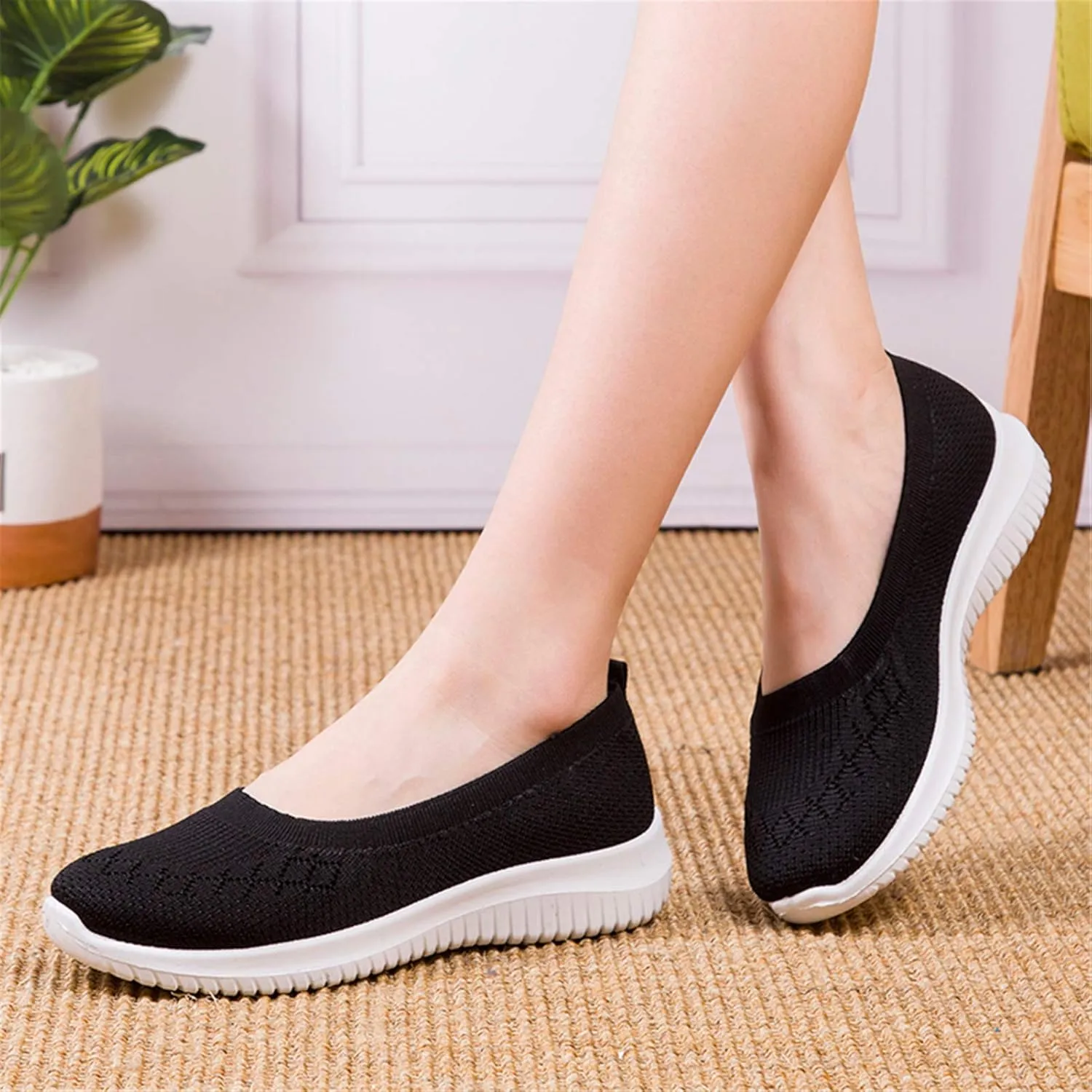 WILLFUN Women’s Breathable Walking Shoes-Slip On Mesh Knitted Flats Soft Gym Sneakers Flexible Lightweight Casual Easy Shoes