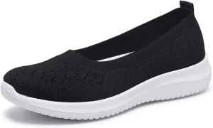 WILLFUN Women’s Breathable Walking Shoes-Slip On Mesh Knitted Flats Soft Gym Sneakers Flexible Lightweight Casual Easy Shoes