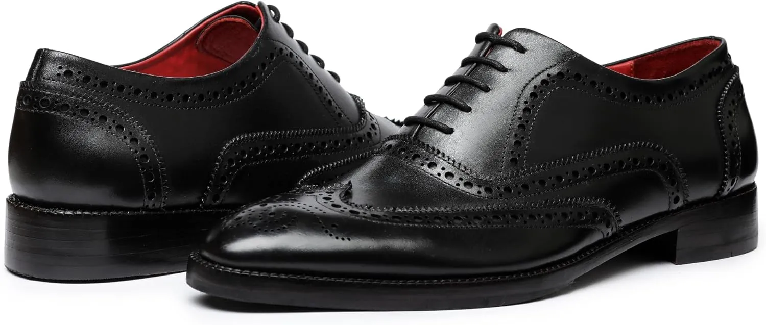 Wingtip Brogue Oxford Handcrafted Men's Genuine Leather Lace up Dress Shoes