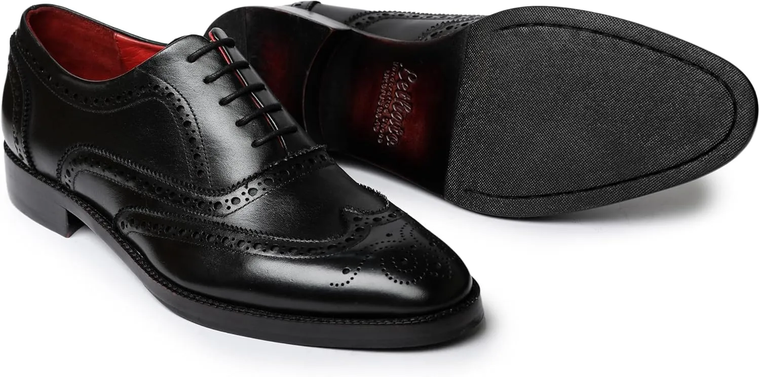 Wingtip Brogue Oxford Handcrafted Men's Genuine Leather Lace up Dress Shoes