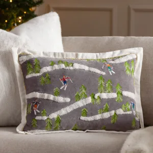 Winter Alpine Embroidered Cushion Taupe