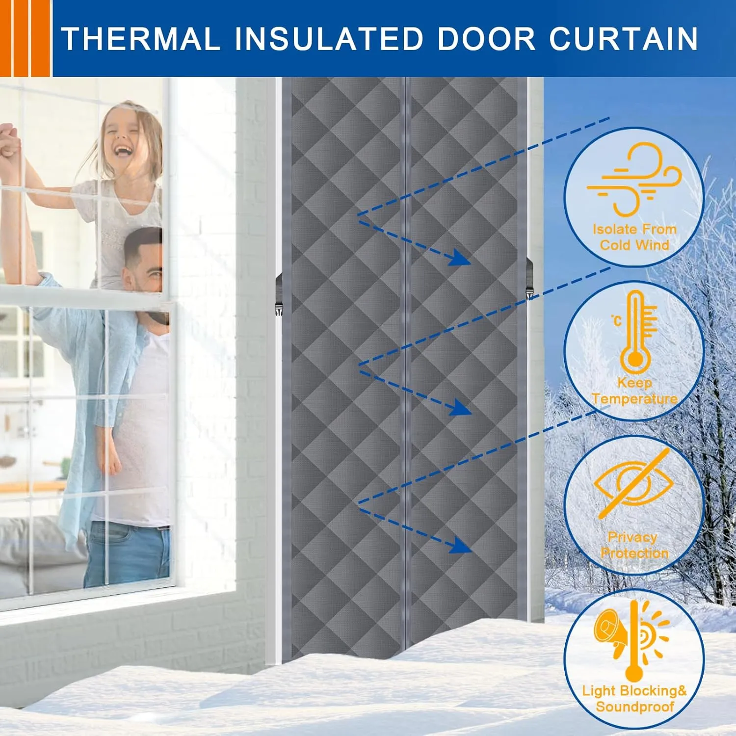 WLEYAY Magnetic Thermal Insulated Curtain, Fits 30'' x 80'' Door, Durable Oxford Cloth, Thicken Cotton Fiber Fill, Temporary Insulation Cover, Soundproof Weatherproof Blanket