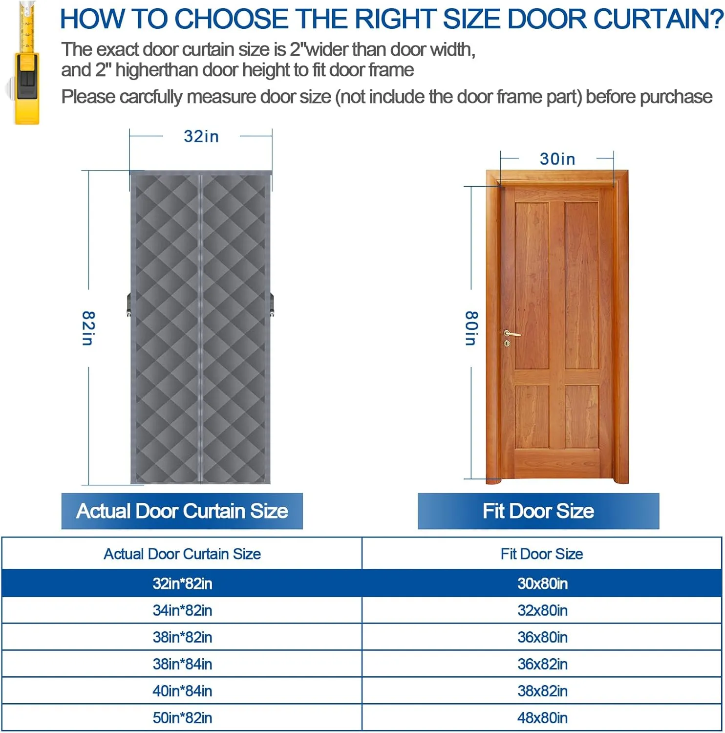 WLEYAY Magnetic Thermal Insulated Curtain, Fits 30'' x 80'' Door, Durable Oxford Cloth, Thicken Cotton Fiber Fill, Temporary Insulation Cover, Soundproof Weatherproof Blanket