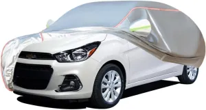 WOLWES Car Cover are Suitable for Chevrolet Spark All-Weather Windproof, Snowproof, Rainproof, UV-Protected and Breathable All-Season Universal with Side Door Zip Oxford Cloth Car Cover (Color : Whit