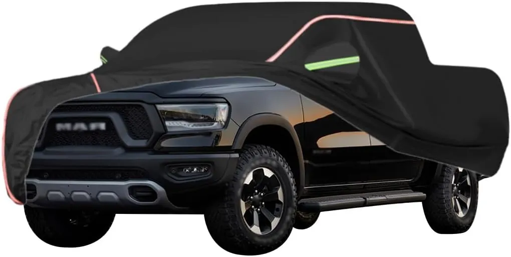 WOLWES Car Cover are Suitable for Dodge RAM All-Weather Windproof, Snowproof, Rainproof, UV-Protected and Breathable All-Season Universal with Side Door Zip Oxford Cloth Car Cover (Color : Black)