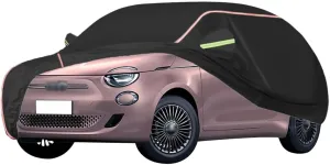 WOLWES Car Cover are Suitable for Fiat 500/500C/500E/Abarth 500 All-Weather Windproof, Snowproof, Rainproof, UV-Protected and Breathable All-Season Universal with Side Door Zip Oxford Cloth Car Cover