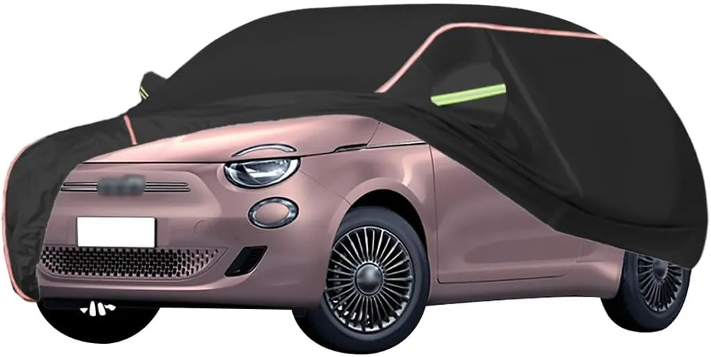 WOLWES Car Cover are Suitable for Fiat 500/500C/500E/Abarth 500 All-Weather Windproof, Snowproof, Rainproof, UV-Protected and Breathable All-Season Universal with Side Door Zip Oxford Cloth Car Cover